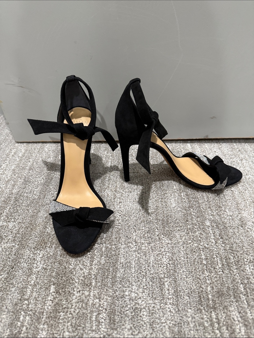 Alexandre Birman NEW Black Suede and crystal Bow Ankle-Tie Stiletto Sandals